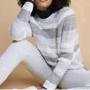 LOU & GREY LOFT Sweater Size S, Grey/White Stripe Crew Neck Cozy Top
